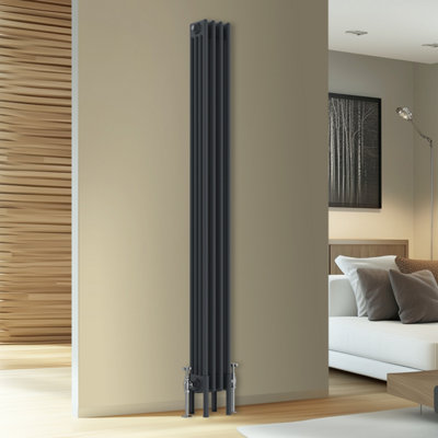 Rinse Bathrooms Traditional Cast Iron Style 4 Colomn Column Vertical Radiator Anthracite 1800 X 200mm from B&Q
