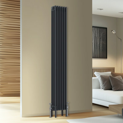 Rinse Bathrooms Traditional Cast Iron Style 4 Colomn Column Vertical Radiator Anthracite 1800 X 290mm from B&Q