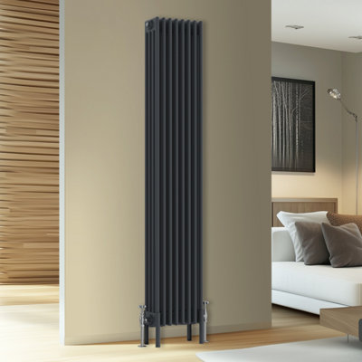 B&Q -  Traditional Cast Iron Style 4 Colomn Column Vertical Radiator Anthracite 1800 X 380mm