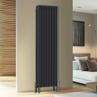Rinse Bathrooms Traditional Cast Iron Style 4 Colomn Column Vertical Radiator Anthracite 1800 X 560mm from B&Q