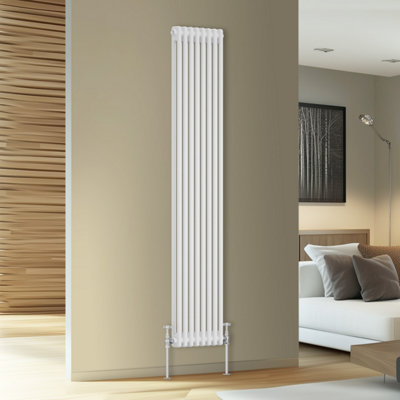 B&Q -  Traditional Cast Iron Style Double Column Vertical Radiator White 1800 X 380mm
