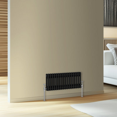 Rinse Bathrooms Traditional Cast Iron Style Double Column Horizontal Radiator Black 300 X 830mm from B&Q