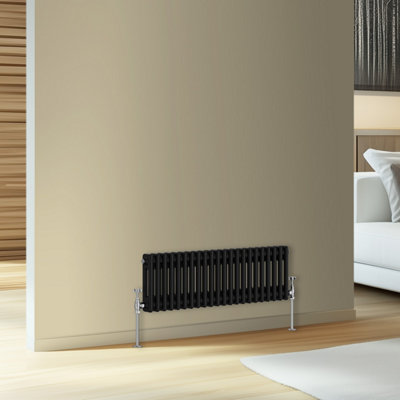 Rinse Bathrooms Traditional Cast Iron Style Double Column Horizontal Radiator Black 300 X 1010mm from B&Q