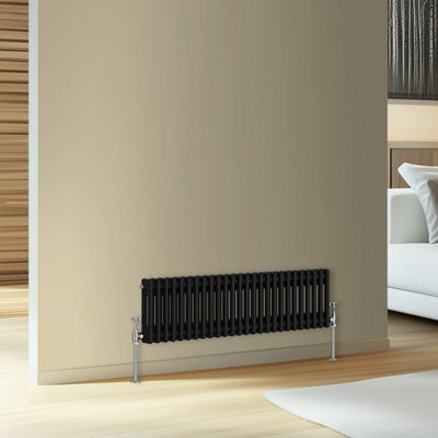 Rinse Bathrooms Traditional Cast Iron Style Double Column Horizontal Radiator Black 300 X 1190mm from B&Q