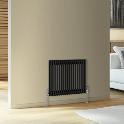 Rinse Bathrooms Traditional Cast Iron Style Double Column Horizontal Radiator Black 600 X 830mm from B&Q