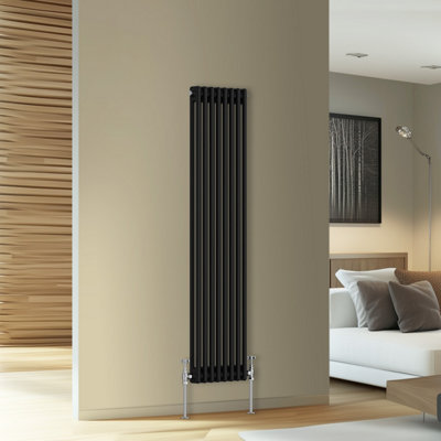 Rinse Bathrooms Traditional Cast Iron Style Double Column Vertical Radiator Black 1500 X 380mm from B&Q