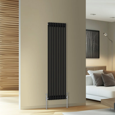 Rinse Bathrooms Traditional Cast Iron Style Double Column Vertical Radiator Black 1500 X 470mm from B&Q
