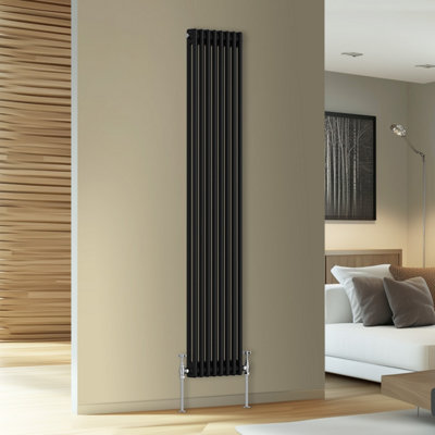 B&Q -  Traditional Cast Iron Style Double Column Vertical Radiator Black 1800 X 380mm