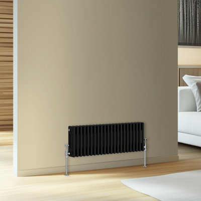 Rinse Bathrooms Traditional Cast Iron Style Triple Column Horizontal Radiator Black 300 X 1012mm from B&Q
