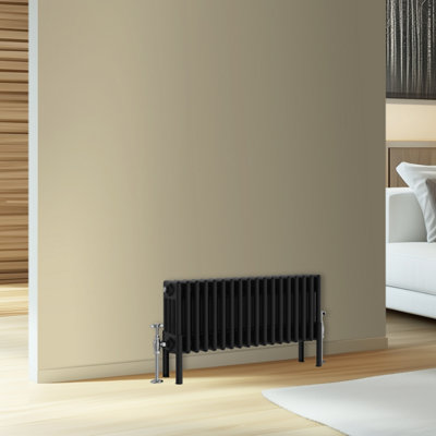 Rinse Bathrooms Traditional Cast Iron Style 4 Colomn Column Horizontal Radiator Black 300 X 830mm from B&Q
