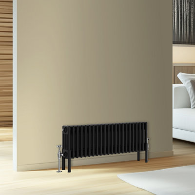 Rinse Bathrooms Traditional Cast Iron Style 4 Colomn Column Horizontal Radiator Black 300 X 1010mm from B&Q