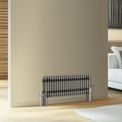 Rinse Bathrooms Traditional Cast Iron Style Double Column Horizontal Radiator Raw Metal 300 X 1010mm from B&Q