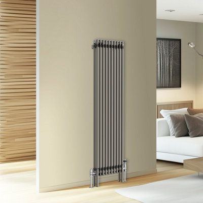 Rinse Bathrooms Traditional Cast Iron Style Double Column Vertical Radiator Raw Metal 1500 X 470mm from B&Q