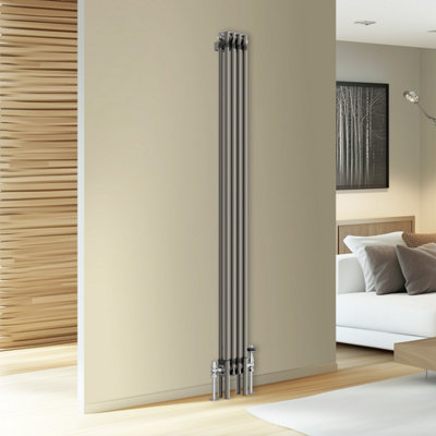 Rinse Bathrooms Traditional Cast Iron Style Double Column Vertical Radiator Raw Metal 1800 X 200mm from B&Q