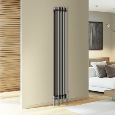 Rinse Bathrooms Traditional Cast Iron Style 4 Colomn Column Vertical Radiator Raw Metal 1800 X 290mm from B&Q
