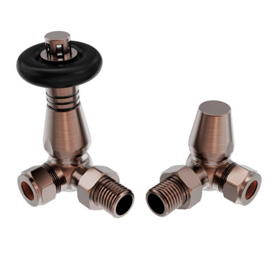 B&Q -  15mm Traditional Trv Thermostatic Corner Radiator Valve With Lockshield Valve Antique Copper
