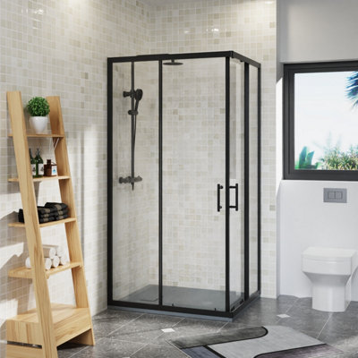 B&Q -  Rinse 1000X800mm Two Sliding Doors Shower Enclosure 6mm Easy Clean Glass Cubicle Black With Anthracite Shower Tray Free Waste