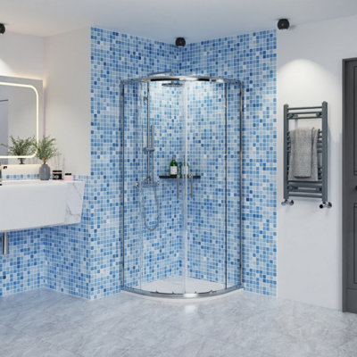 Rinse bathrooms Rinse Chrome 800X800X1900mm Quadrant Shower Enclosure Cubicle 6mm Glass Sliding Shower Door With White Shower Tray & Waste from B&Q