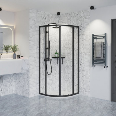 Rinse bathrooms Rinse Black 800X800X1900mm Quadrant Shower Enclosure Cubicle 6mm Glass Sliding Shower Door With White Shower Tray & Waste from B&Q