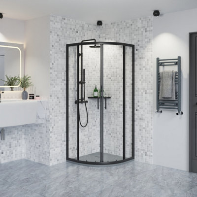 Rinse Bathrooms Rinse Black 800X800X1900mm Quadrant Shower Enclosure Cubicle 6mm Glass Sliding Shower Door With Anthracite Shower Tray & Waste