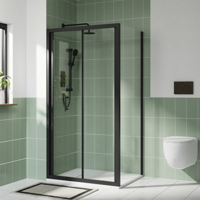 Rinse bathrooms Rinse Black 900X900mm Bifold Shower Enclosure Cubicles 6mm Self Clean Shower Door With Side Panel White Shower Tray & Free Waste from B&Q