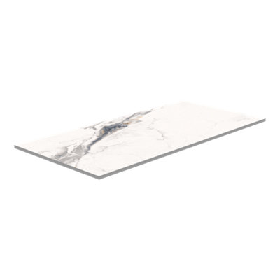 GoodHome Alvaro White+Gold Gloss Marble Effect Porcelain Indoor Wall & Floor Tile Sample from B&Q