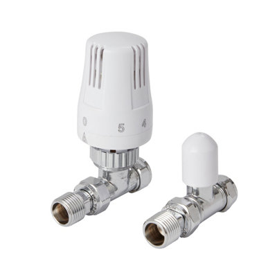 Flomasta Polished Straight Radiator Valve & Lockshield (Dia)15mm X ½" from B&Q