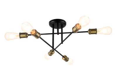 GoodHome Round Matt Metal Black Antique Brass Effect 6 Lamp Ceiling Light from B&Q