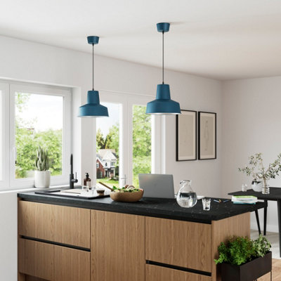 B&Q -  Orous Geometric Matt Blue Led Pendant Ceiling Light(Dia)320mm