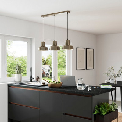 B&Q -  Orous Rectangular Satin Pewter Effect 3 Lamp Led Pendant Ceiling Light(Dia)245mm
