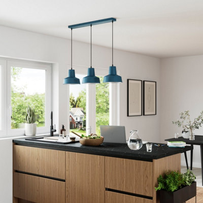 B&Q -  Orous Rectangular Matt Blue 3 Lamp Led Pendant Ceiling Light(Dia)245mm
