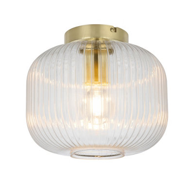 GoodHome Satin Glass & Metal Brass Effect Ceiling Light from B&Q