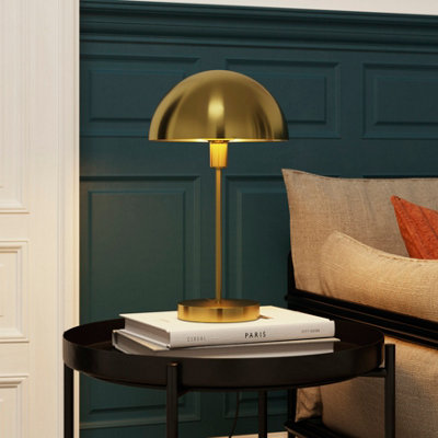GoodHome Songor Modern Round Brushed Satin Brushed Brass Effect Eco Halogen Table Lamp from B&Q