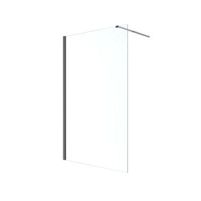 GoodHome Ledava Matt Black Textured Walk-In Wet Room Glass Screen (H)195Cm (W)120Cm from B&Q