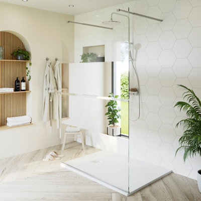 GoodHome Ledava Gloss Chrome Effect Textured Strip Walk-In Wet Room Glass Screen & 2 Fixation Bars (H)195Cm (W)120Cm from B&Q