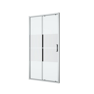 GoodHome Ledava Chrome Effect Mirror Strip Sliding Shower Door (H)195Cm (W)100Cm from B&Q