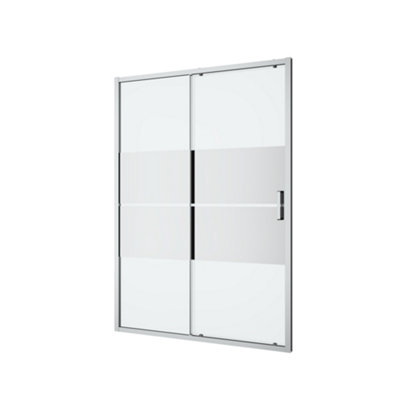 GoodHome Ledava Chrome Effect Mirror Strip Sliding Shower Door (H)195Cm (W)140Cm from B&Q