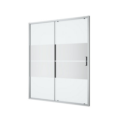 GoodHome Ledava Chrome Effect Mirror Strip Sliding Shower Door (H)195Cm (W)160Cm from B&Q