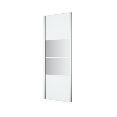 GoodHome Ledava Framed Chrome Effect Mirror Striped Pattern Fixed Corner Side Panel (H)195Cm (W)70Cm from B&Q