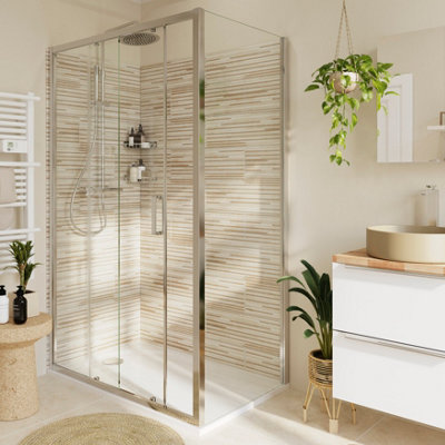 GoodHome Ledava Framed Chrome Effect Clear Fixed Corner Side Panel (H)195Cm (W)80Cm from B&Q