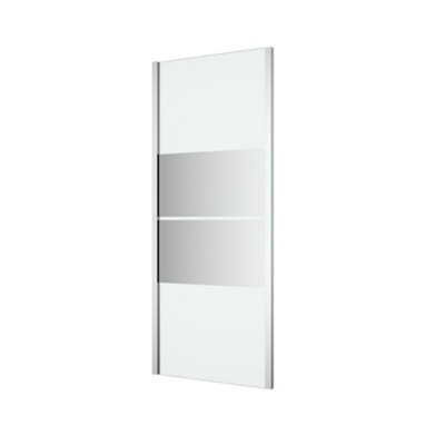 GoodHome Ledava Framed Chrome Effect Mirror Striped Pattern Fixed Corner Side Panel (H)195Cm (W)80Cm from B&Q