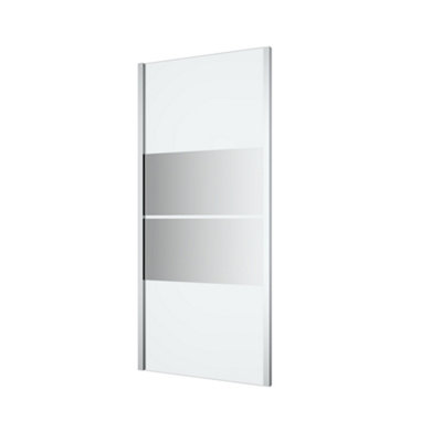 GoodHome Ledava Framed Chrome Effect Mirror Striped Pattern Fixed Corner Side Panel (H)195Cm (W)90Cm from B&Q