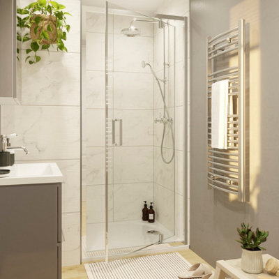 GoodHome Ledava Chrome Effect Clear Glass Half Open Pivot Shower Door (H)195Cm (W)90Cm from B&Q