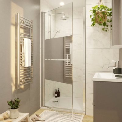 GoodHome Ledava Chrome Effect Mirror Strip Pivot Shower Door (H)195Cm (W)80Cm from B&Q