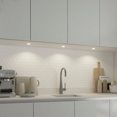 B&Q -  Ledyard White Mains-Powered Led Neutral White Cabinet Downlight Ip20 (L)64mm (W)64mmPack Of 3