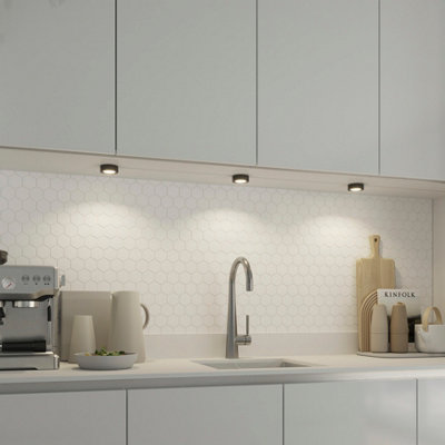 B&Q -  Ledyard Black Mains-Powered Led Neutral White Cabinet Downlight Ip20 (L)64mm (W)64mmPack Of 3