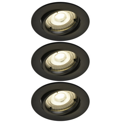 B&Q -  Salk Black Adjustable Led Neutral White Downlight 4.8W Ip20Pack Of 3