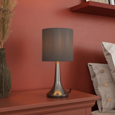 GoodHome Painswick Cylinder Satin Grey Nickel Effect Table Lamp from B&Q