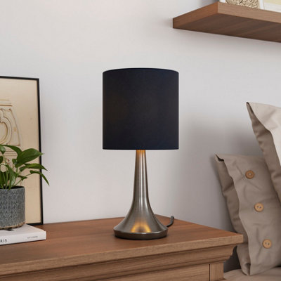 GoodHome Painswick Cylinder Satin Blue Nickel Effect Table Lamp from B&Q