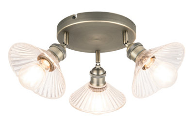 GoodHome Northwich Plate Satin Antique Brass Effect 3 Light Spotlight from B&Q